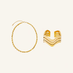 Bali Waves ring and Braided Elle necklace set in gold-plated stainless steel