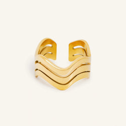 Bali Waves ring and Braided Elle necklace set in gold-plated stainless steel, view 2