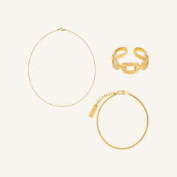 Estelle ring, Luna bracelet and Siena necklace set in gold-plated stainless steel