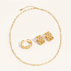 Jade earrings, Estelle ring and Serena necklace set in gold-plated stainless steel