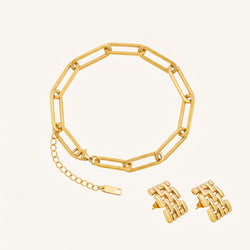 Jade earrings and Riviera bracelet set in gold-plated stainless steel